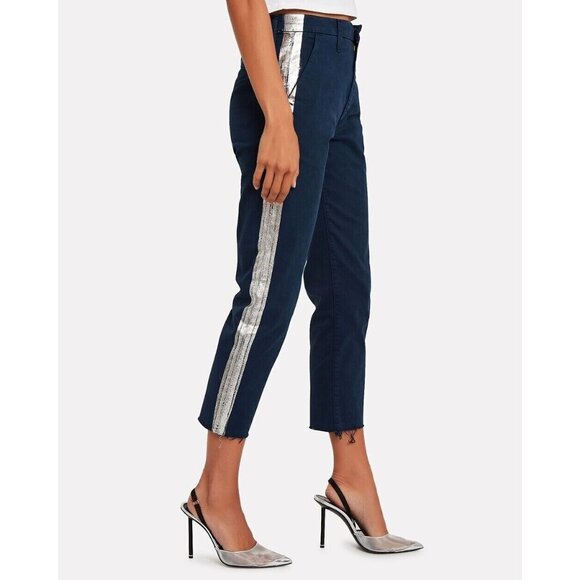 Mother Women's Size 25 Killing Time Blue The Shaker Prep Fray Pants Stripe Jeans - Picture 4 of 9